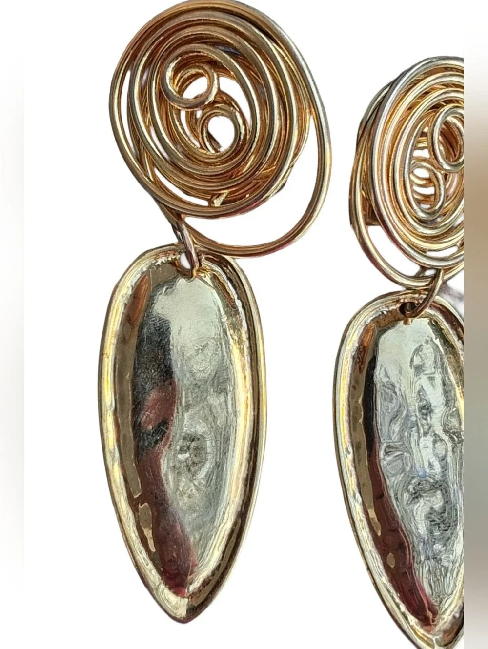 Vintage Gold Tone Wire Swirl Swag Dangle Clip On Earrings Statement MCM